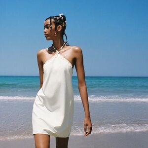 ZARA BEADED LINEN BLEND DRESS NWT